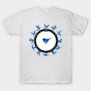 Time Flies Blue Birds around the clock T-Shirt